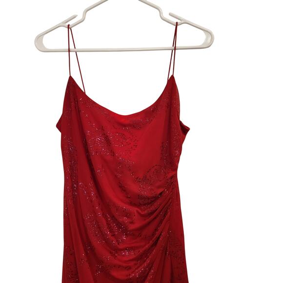 Vintage City Triangles Red Shimmer Ruched Sleeveless High Low Party Dress Large - Picture 3 of 8